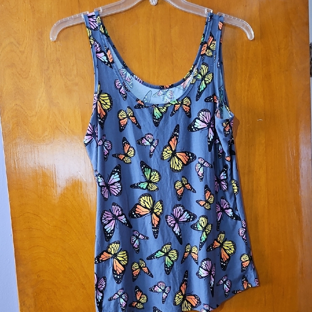 No Boundaries Gray Tank Top with Multicolor Butterfly Print